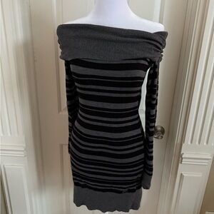 Guess Black and Gray Striped Sweater Dress